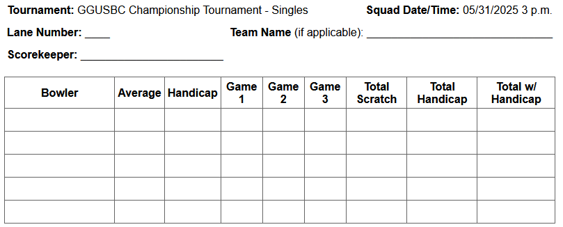 Sample blank score sheet
